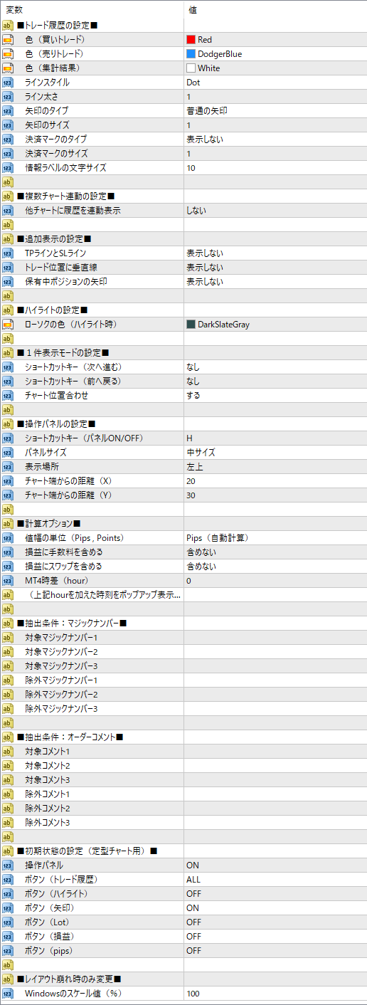 設定パラメータ